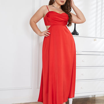 Woochic robe cocktail à bretelles découpes dos nu grande taille rose 1 1XL